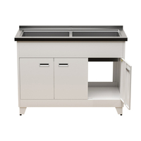 Évier double en acier inoxydable pour cuisine commerciale moderne avec armoire de rangement blanche à 3 portes pour cuisine et buanderie