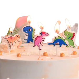 Nouvelles bougies créatives en forme de dinosaure de dessin animé, 5 bougies en forme de flamme, mignonnes, petites, colorées, pour gâteaux - Product Image 1