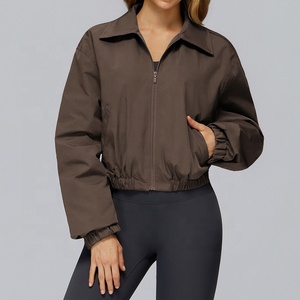 Col polo chaud à fermeture éclair pour femmes, manches longues, <span class=keywords><strong>imperméable</strong></span>, coupe-vent, entraînement de gymnastique en plein air, course à pied, vêtements de sport, vestes avec poches - Product Image 4