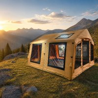 Panorama-Aufblaszelt 17.2 ㎡   Glamping Luftzelt 4,8x3,6m 600D Oxford Wasserdichtes PVC Luftbalken Outdoor Campingzelt