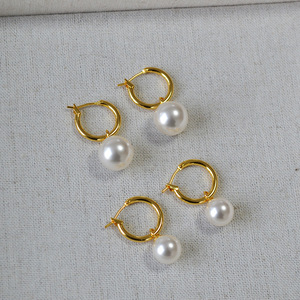 Vintage Fashion Fine <strong>Jewelry</strong> Women Fashion <strong>Stainless</strong> <strong>Steel</strong> <strong>Jewelry</strong> 18K Gold Texture Pearl Drop Earrings - Product Image 5