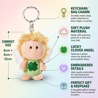 Sac à dos scolaire en peluche vert écologique Zaves, doux et durable, avec porte-clés unisexe trèfle premium pour clés de voiture