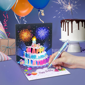 <span class=keywords><strong>Carte</strong></span> d'anniversaire créative 3D avec gâteau pop-up, lumières musicales colorées et fonction d'éclairage magnétique pour créer des vœux chaleureux - Product Image 3