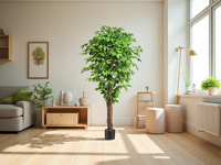 Nouvel Arbre Artificiel Ficus en PE avec Tronc en Plastique et Feuilles Vertes – Feuilles de Ficus et Banian pour Décoration Intérieure