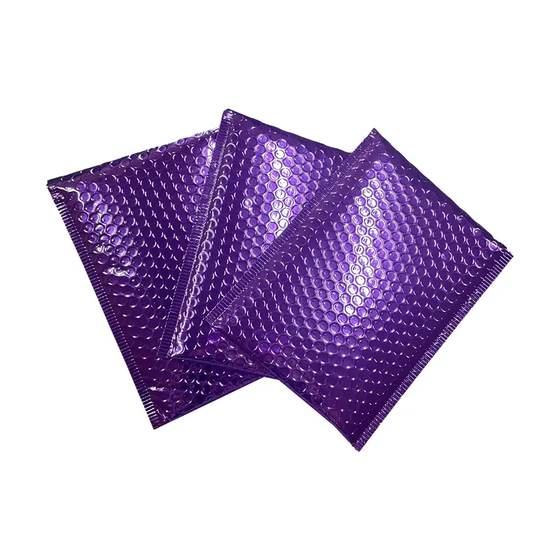Büyük boy alüminyum köpük zarflar mor yastıklı sevkiyat poşetleri Logo özel ambalaj metalik kabarcık postaları