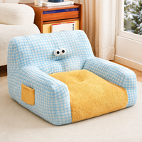 Canapé-lit pour animaux de compagnie en tissu gingham à motif dessin animé, avec siège large et rebords surélevés pour chats et chiens de grande taille, disponible en OEM/ODM