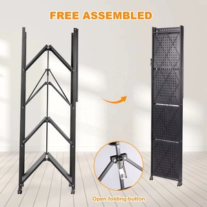 5 lớp di động có thể gập lại kệ xếp chồng Pallet kim loại Rack với bánh xe gấp siêu thị hiển thị đứng - Product Image 5