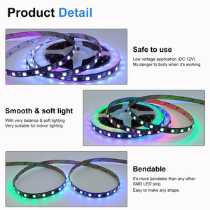 Tira <span class=keywords><strong>de</strong></span> LED ESann RGBIC Dinámica <span class=keywords><strong>de</strong></span> Color <span class=keywords><strong>de</strong></span> Ensueño, DC12V/24V, Ws2811, SMD5050, 60leds/m, 10MM, PCB Negro, Pixel direccionable - Product Image 3