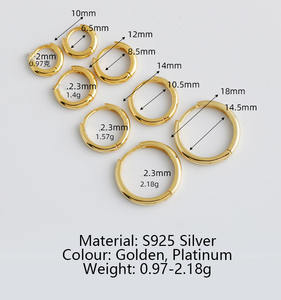 थोक 925 स्टर्लिंग चांदी न्यूनतम डिजाइन कस्टम प्लेटेड 10 मिमी 12 मिमी 14 मिमी 18 मिमी 18 मिमी हूप बालियां - Product Image 2