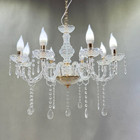 Lustre en acrylique cristal en gros, 8 bras, LED, style bougie, pour décoration de plafond de scène de mariage, argenté