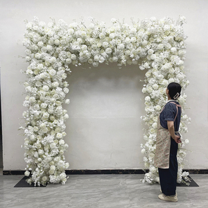 Arche florale artificielle carrée blanche de haute qualité 8x8 pieds, arrangement floral mixte de <span class=keywords><strong>roses</strong></span> et d'hortensias avec fond en tissu - Product Image 1