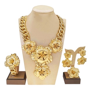 Ensemble de bijoux Zhuerrui, collier, bracelet, boucles d'oreilles, bague, quatre pièces, ensembles de bijoux en or italien, bijoux de mariage pour femmes nigérianes, H00713 - Product Image 6