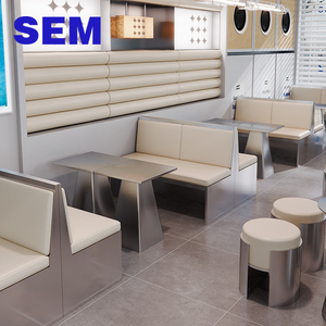 Muebles para Cafetería al <span class=keywords><strong>por</strong></span> Mayor SEM, Mesa de Comedor Cuadrada de Acero Inoxidable con Juego de 4 Sillas, Diseño para Cafetería y <span class=keywords><strong>Restaurante</strong></span> - Product Image 5