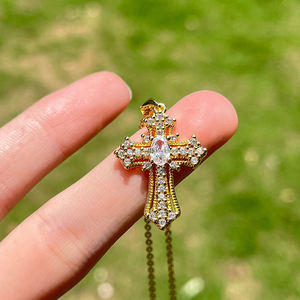 Bijoux Hip Hop collier De croix en cristal De zircone cubique plaqué or CZ collier De croix collier De <span class=keywords><strong>La</strong></span> <span class=keywords><strong>Cruz</strong></span> - Product Image 1