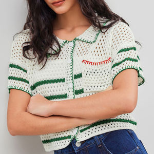 Pull en maille pour femme à manches courtes, cardigan ajouré, tricoté, personnalisable avec logo OEM & ODM, collection printemps - Product Image 5