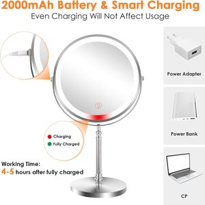 Miroir de maquillage professionnel rond double face éclairé mural en acier inoxydable noir pour la vente en gros - Product Image 4