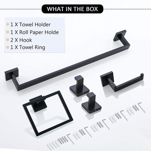 Set di Accessori per Bagno in Acciaio Inox Nero Opaco, Portasciugamani da Parete 5 Pezzi - Product Image 5