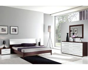 Ensemble de meubles de chambre à coucher modernes blancs pour appartement, <span class=keywords><strong>lit</strong></span> double en bois avec table de chevet et commode - Product Image 1