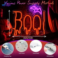 Enseigne néon LED Halloween motif chauve-souris avec texte, alimentée par USB pour voiture, maison, bar et décoration de fête - Montage mural et décoration murale
