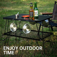 Table de barbecue en plein air, table basse, table en fer, plateau d'égouttement, table à grille, table pliante en filet, table de camping en bambou