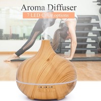 Diffuseur d'huiles essentielles ultrasonique à grain de bois de 500 ml avec lumières LED 7 couleurs, commande tactile, fonction automatique, charge USB