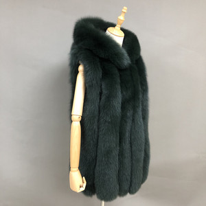 Customizable <strong>Dark</strong> <strong>Green</strong> Classic Fox Fur Vest Coat With Hooded Women Fashion Vertical Stripes Real Fluffy Fur Gilets <strong>Waistcoat</strong> - Product Image 2