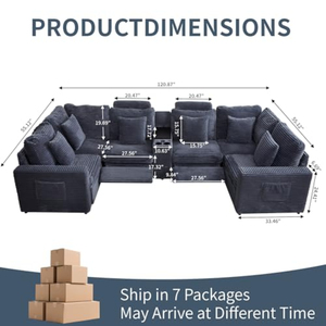 <span class=keywords><strong>Canapé</strong></span> sectionnel inclinable en U avec console, en velours côtelé, 6 places, modulaire, <span class=keywords><strong>pour</strong></span> salon et home cinéma - Product Image 2