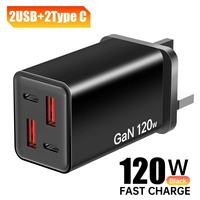 Chargeur USB Type C 120W avec 4 ports USB, prise EU US UK, charge rapide super rapide 120W, adaptateur secteur pour téléphone portable Type-C