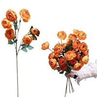 Rose artificielle en soie à tige unique, 6 boutons - Mini roses délicates pour mariages, décorations de vases à la maison, allées et extérieur
