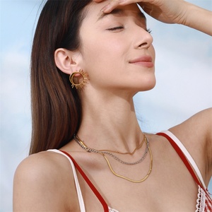 18k <b>Titanium</b> Steel Gold Tennis Triple Layer Jewelry Multi-layered Necklace for Women - Product Image 3