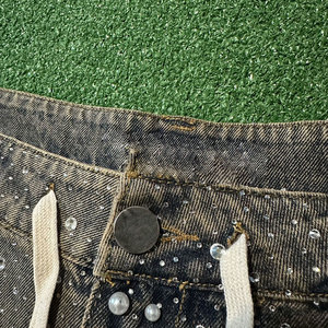 <span class=keywords><strong>Shorts</strong></span> in Denim con strass di perle lavate Vintage di alta qualità da uomo con Logo personalizzato Oem - Product Image 3