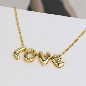 2024 joyería de latón minimalista sin deslustre personalizada Mini burbuja nombre globo 3D Puff carta encanto collares mujeres - Product Image 5