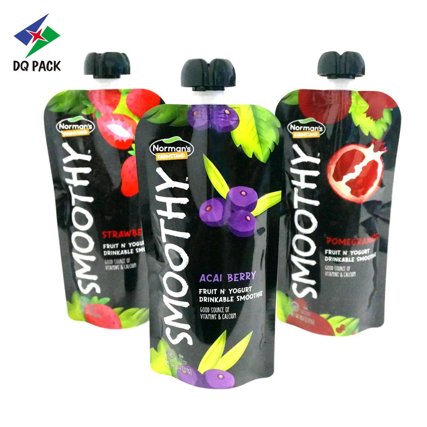 DQ PACK Impreso personalizado Acabado mate Papel de aluminio Batidos Bebida Jugo Embalaje Bolsa con boquilla Bolsa de pie