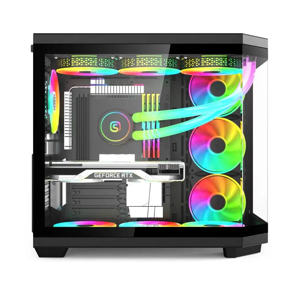 OEM ODM Vente en Gros Super Compatible Pc Cas Gaming Atx Boîtier & Tours Tepered Glass ATX Computer Cases Avec RGB Fan