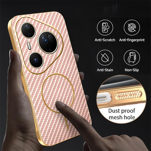 Étui de téléphone magnétique en cuir PU avec texture en fibre de carbone pour <span class=keywords><strong>Huawei</strong></span> Mate 80 RS/80 Pro/80/Pura 80, protection de l'objectif - Product Image 5