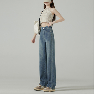 Daifa Wholesale Women's Retro Style High Waist Straight Jeans Breathable Loose <strong>Wide</strong> <strong>Leg</strong> <strong>Cropped</strong> Long Pants Casual Vintage Denim - Product Image 3