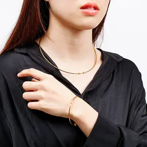 2PCS/<b>SET</b> Fashion Stainless Steel Open Female Collar <b>Bracelet</b> <b>Set</b> Wholesale Round Ball Collar <b>Bracelet</b> <b>Set</b> for Women - Product Image 1