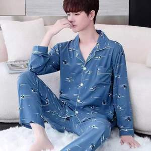 طقم بيجامة رجالي ملابس نوم ناعمة بنطلون طويل الأكمام كارديجان بياقة مطوية بيجامة رجالي مقاس كبير ملابس ليلية ملابس منزلية عصرية مطبوعة - Product Image 3