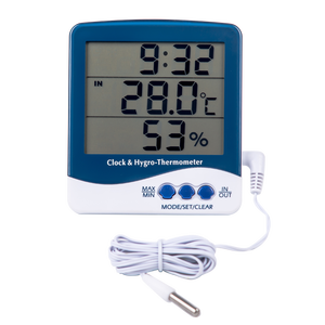 Higrômetro interno/exterior grande do termômetro do LCD de Digitas e relógio com cabo do sensor - Product Image 1