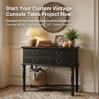Table console en bois noir vieilli sur mesure avec 3 tiroirs, table d'entrée vintage style ferme pour salon et salle à manger