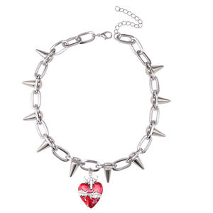 Gothic Studded Necklace Zinc Alloy Spike <b>Chain</b> <b>Cross</b> Heart Pendant Punk Fashion Party Jewelry - Product Image 5