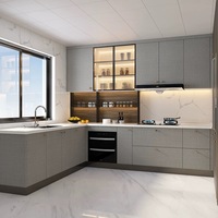 Solution de rangement Shaker en MDF durable et écologique avec robinet et portes vitrées pour projets de cuisine et de salle à manger d'appartement