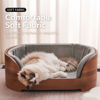 Lit pour chat en bois de style mid-century, canapé pour chat avec coussin en peluche confortable, lit de repos surélevé pour chat pour une utilisation en intérieur