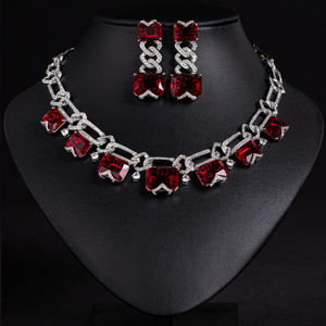 قلادة وأقراط أنيقة بتصميم مربع من الزركونيا المكعبة 2 ، إكسسوارات حفلات خطوبة الزفاف للسيدات - Product Image 3