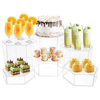 Riser de buffet hexagonal en acrylique 6 pièces ensemble de grands présentoirs de nourriture blancs avec fond creux pour la fête et le mariage