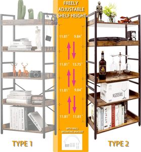 5 Tier Open Bookcase Rustic Farmhouse Book Shelves Industrial Wood Black Metal <strong>Bookshelves</strong> <strong>Mid</strong> <strong>Century</strong> Bookcase Home Office - Product Image 5
