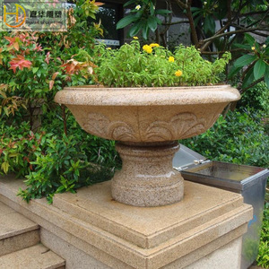 Jiahua <b>Small</b> Stone Basin Antique Style Garden Flower <b>Pot</b> Outdoor Planters Circular Design - Product Image 2