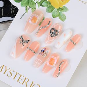 Uñas postizas de lujo con forma de ataúd largo, hechas a mano, con cobertura completa, acrílicas, con pedrería de estrellas, precio de fábrica al por mayor - Product Image 3