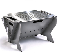 Brasero de camping portable et pliable en acier inoxydable, foyer à bois détachable avec grille de barbecue pour camping-car et fêtes en plein air