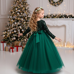 <span class=keywords><strong>Robe</strong></span> de mariée pour fille de style occidental avec paillettes, <span class=keywords><strong>robe</strong></span> de soirée verte à manches longues avec paillettes pour grande fille, robes de fête pour filles de 12 ans - Product Image 4